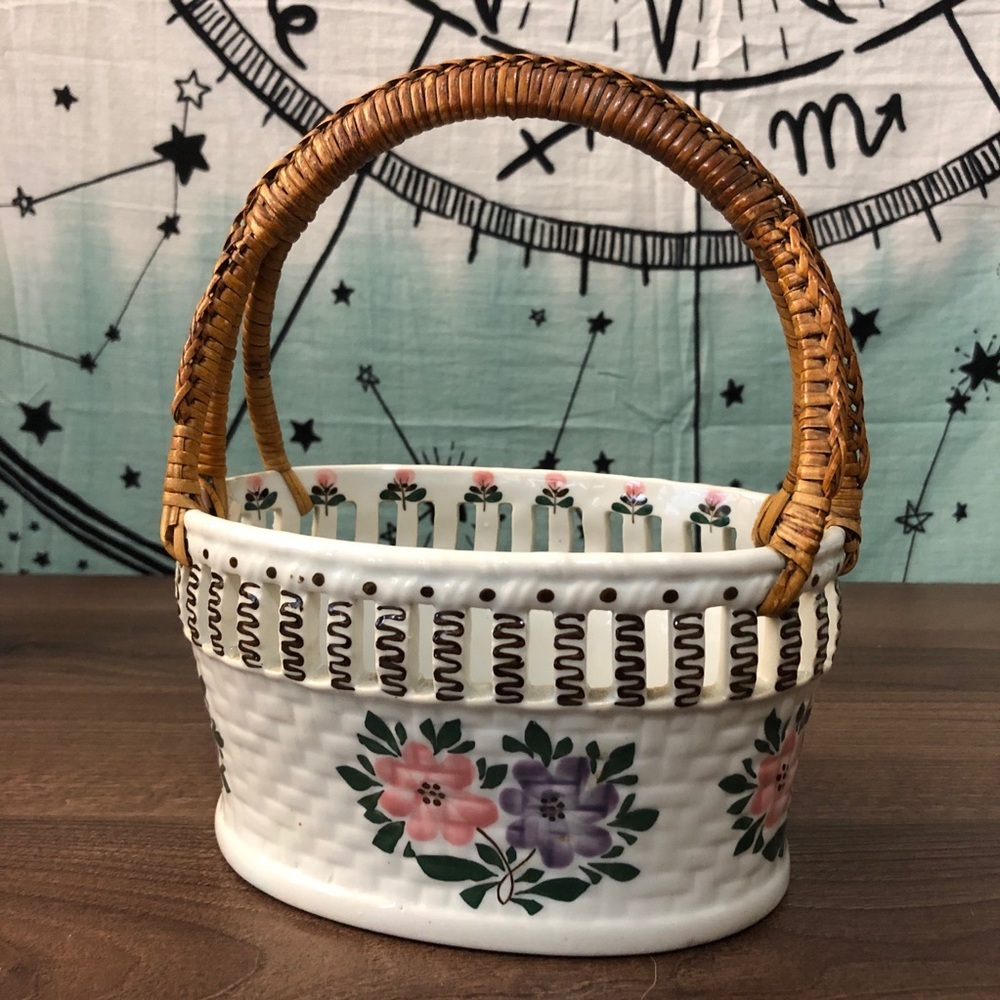 Vintage Boho Floral Basket